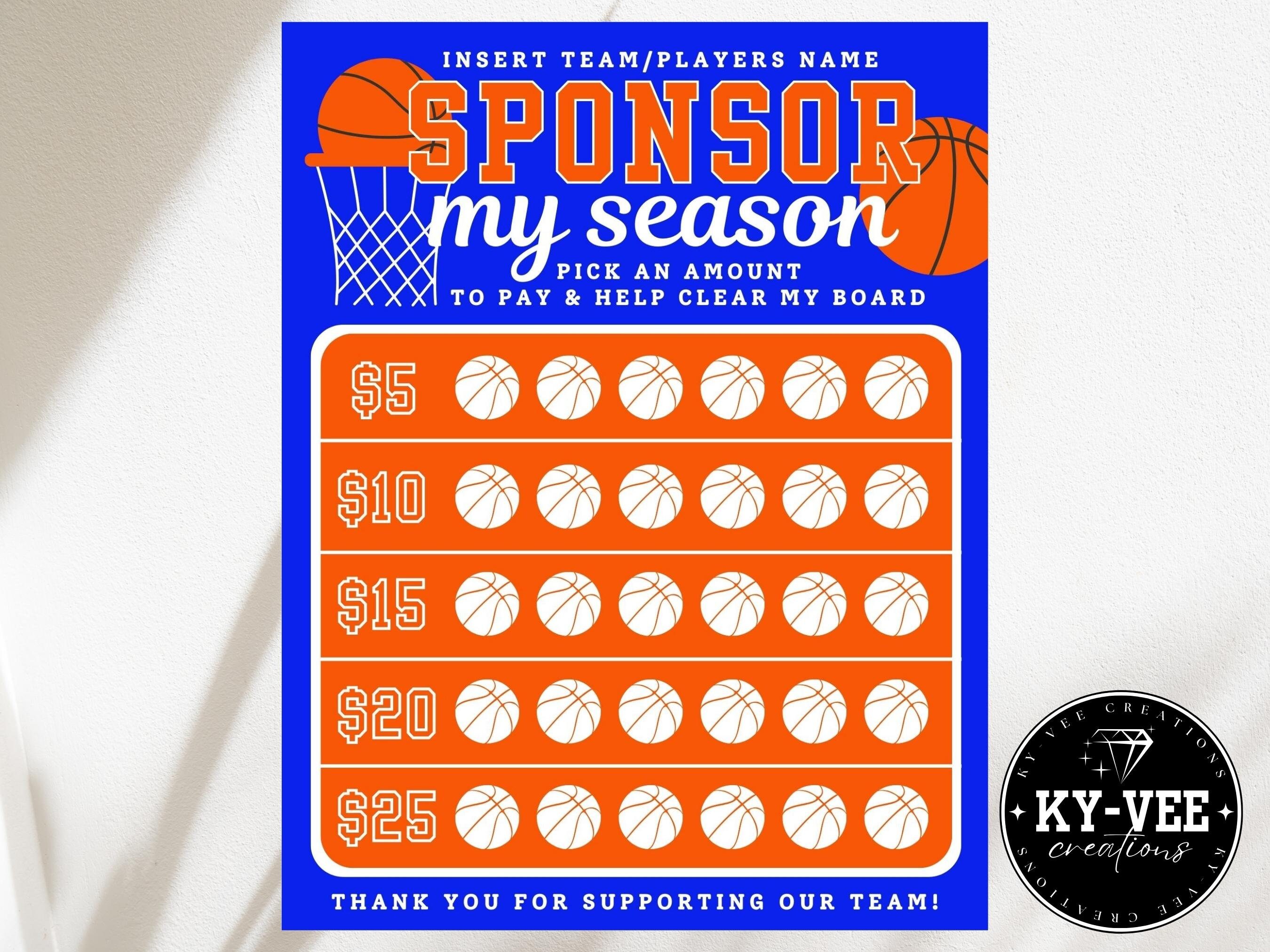 Clear the board fundraiser, black out my board for basketball team, sponsor my season, sports club donations, b-ball funding, blue/orange