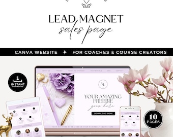 Blei Magnet Landing Page, Canva Templates, für Coaches und Kurs Ersteller, Canva Mitgliedswebsite, high-converting Verkaufsfunnel, lila