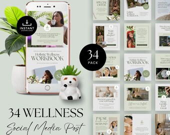Holistische socialmediapost voor wellness, holistische Instagram-feed voor coach, bewerkbare Canva-postsjablonen voor Instagram en online bedrijfsmarketing
