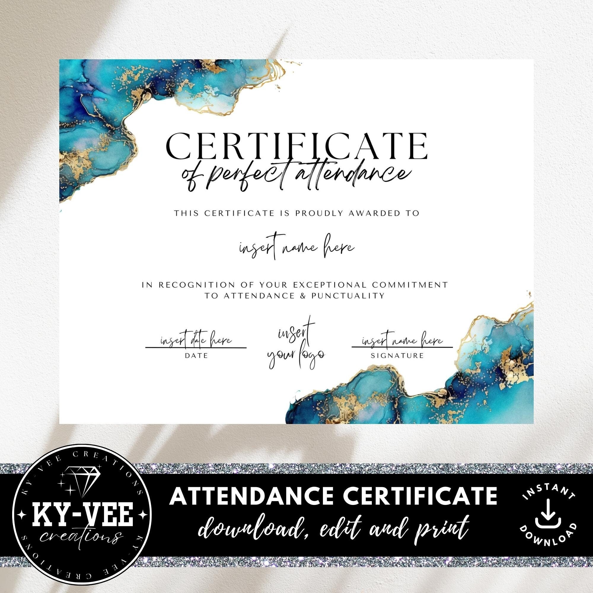 Certificate of Perfect Attendance Template, INSTANT DOWNLOAD, Editable Recognition Award, Printable Canva Template With Blue Alcohol Ink - Etsy certificate-of-perfect-attendance-template-instant-download-editable-recognition-award-printable-canva-template-with-blue-alcohol-ink-etsy