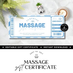 Sjabloon massagecadeaubon afdrukbaar en bewerkbaar, INSTANT DOWNLOAD, afdrukbare massagecadeaubonnen, doe-het-zelfcadeaubon voor massage