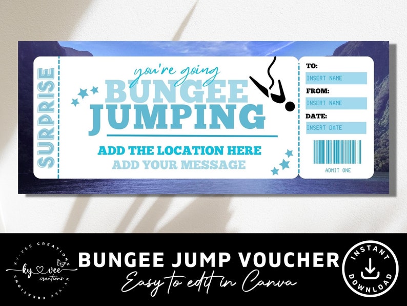 Bungee Jumping Gift Certificate INSTANT DOWNLOAD Editable Etsy