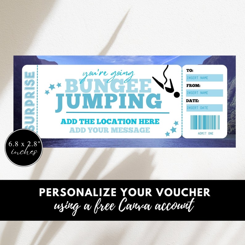 Bungee Jumping Gift Certificate, INSTANT DOWNLOAD, Editable Bungee Jump