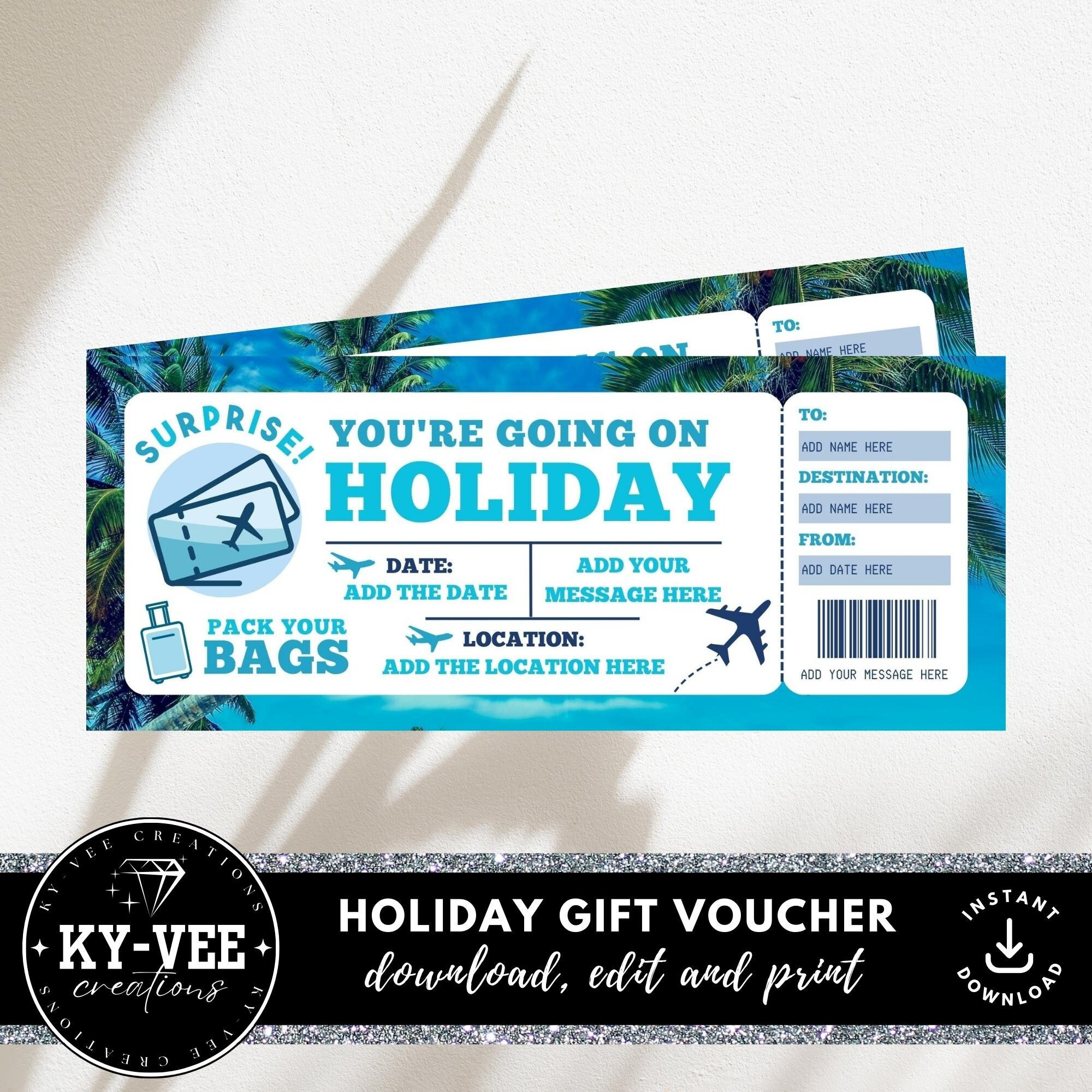 Travel Voucher Gift Template, INSTANT DOWNLOAD, Vacation Voucher Gift, Surprise Travel Gift
