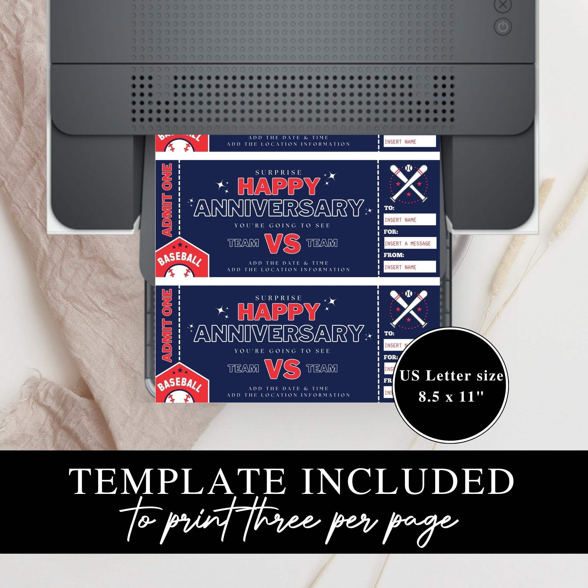Printable Baseball Tickets INSTANT DOWNLOAD Baseball Ticket Etsy