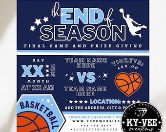 Editable basketball game flyer template, INSTANT DOWNLOAD,Basketball poster template, End of season basketball prize giving, sports flyer