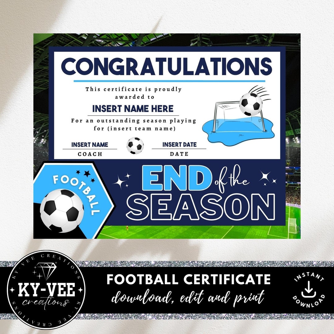 Printable Football Award Certificate, INSTANT DOWNLOAD, Editable Soccer ...