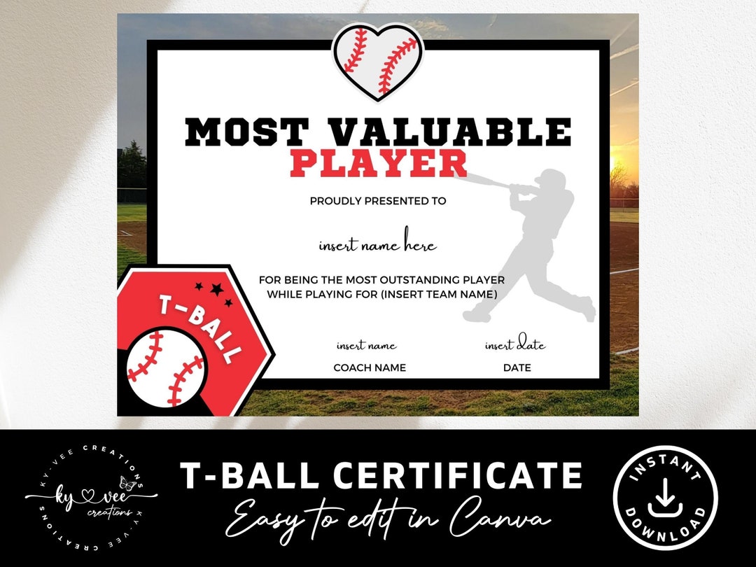 T Ball Certificate Templates INSTANT DOWNLOAD Most Valuable Etsy