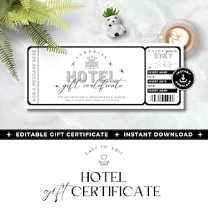 Hotel gift certificate, INSTANT DOWNLOAD, travel gift card, weekend getaway gift voucher, DIY Happy birthday card, editable travel ticket