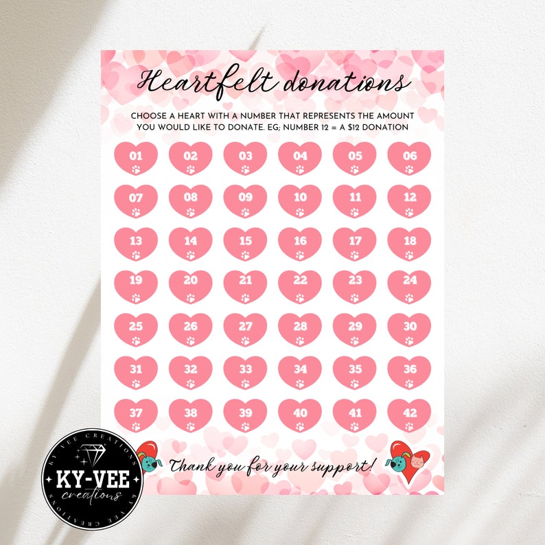 Valentines Themed Pet Fundraiser, Printable Clear the Board, Black Out ...
