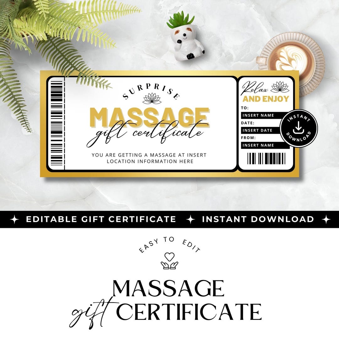 Massage Gift Certificate Template Printable and Editable, INSTANT ...