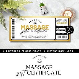 Sjabloon massagecadeaubon afdrukbaar en bewerkbaar, INSTANT DOWNLOAD, afdrukbare massagecadeaubonnen, doe-het-zelfcadeaubon voor massage
