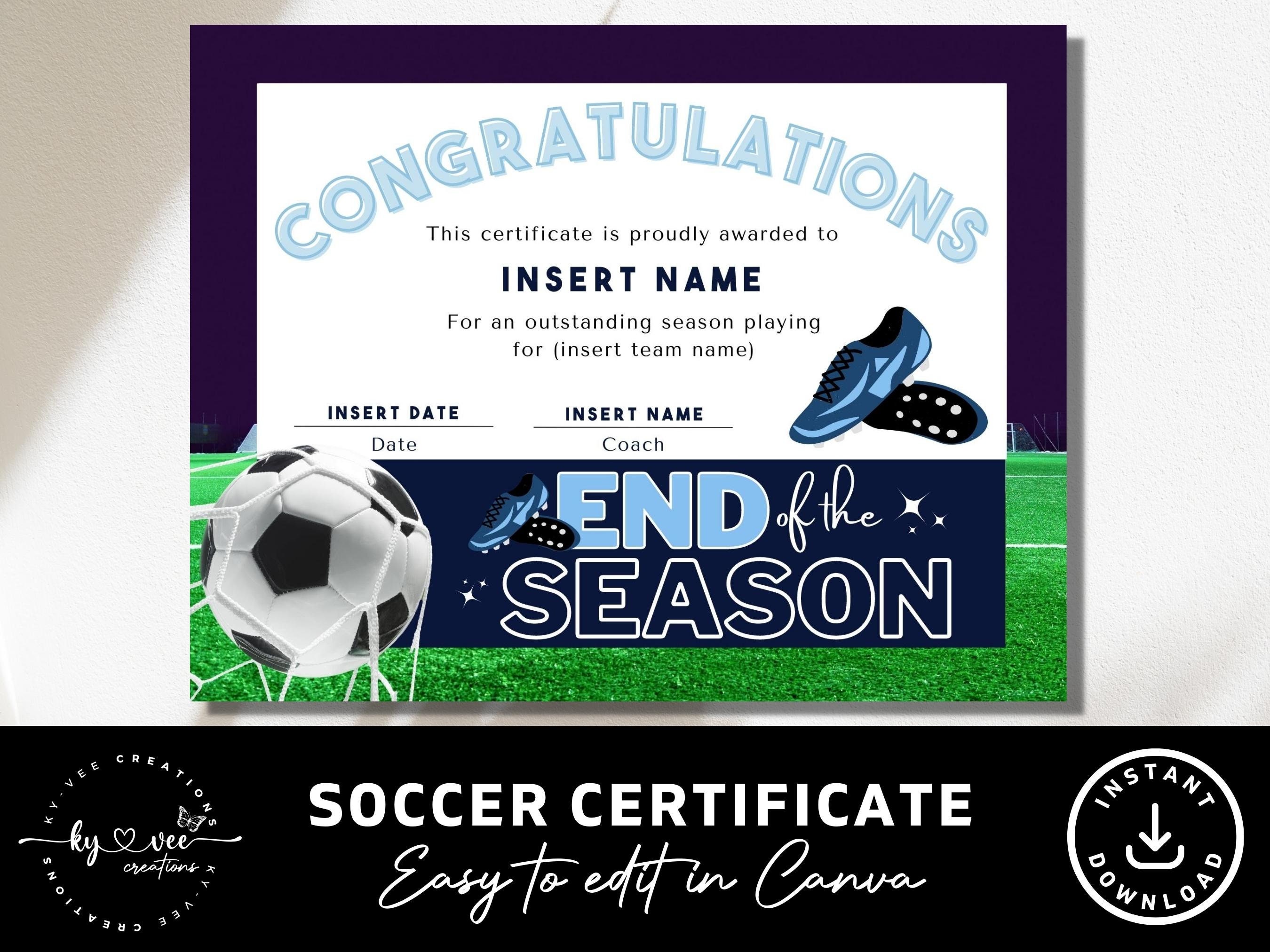 Printable Soccer Award Certificate INSTANT DOWNLOAD Editable - Etsy