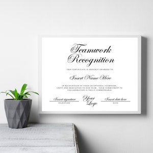 Teamwork Recognition Certificate, INSTANT DOWNLOAD, Printable Employee ...
