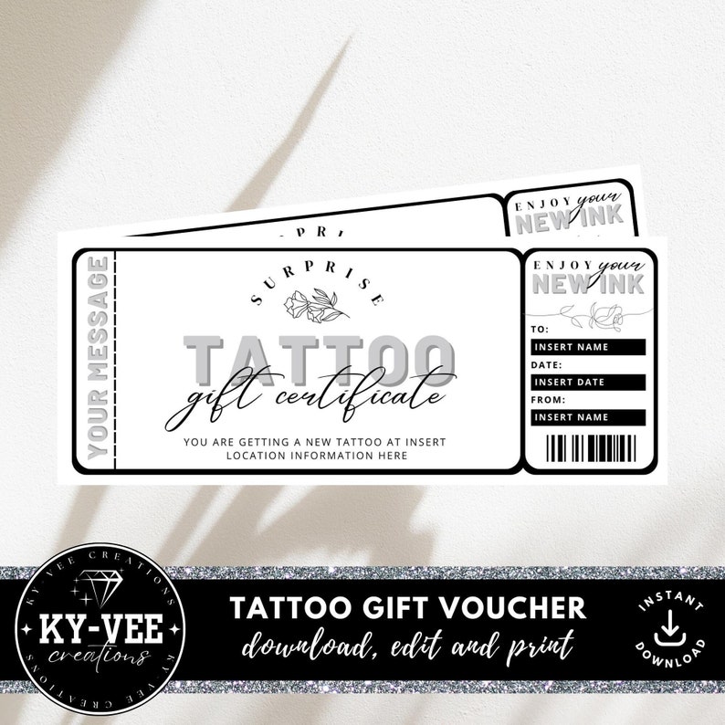 Tattoo Voucher Template, INSTANT DOWNLOAD, Minimalist Tattoo Printable ...