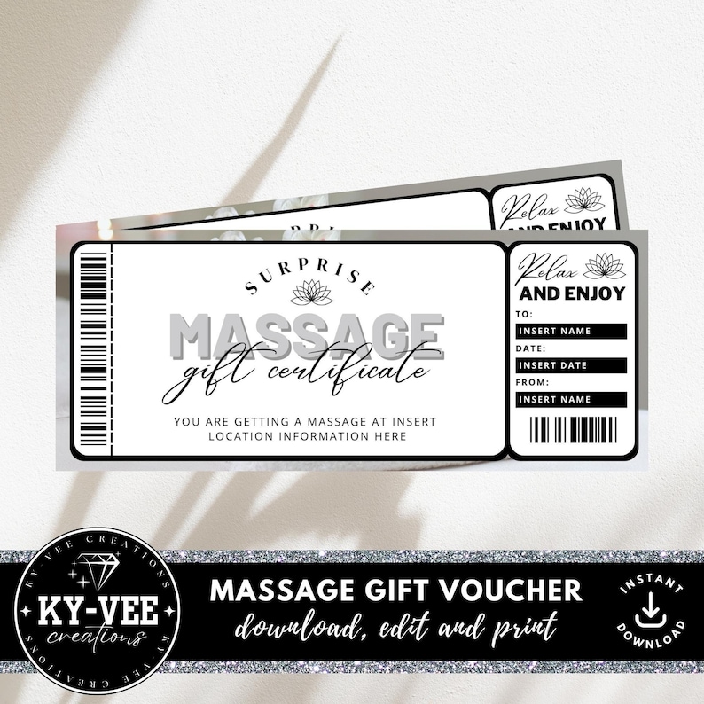 Massage Gift Certificate Template Printable and Editable, INSTANT ...
