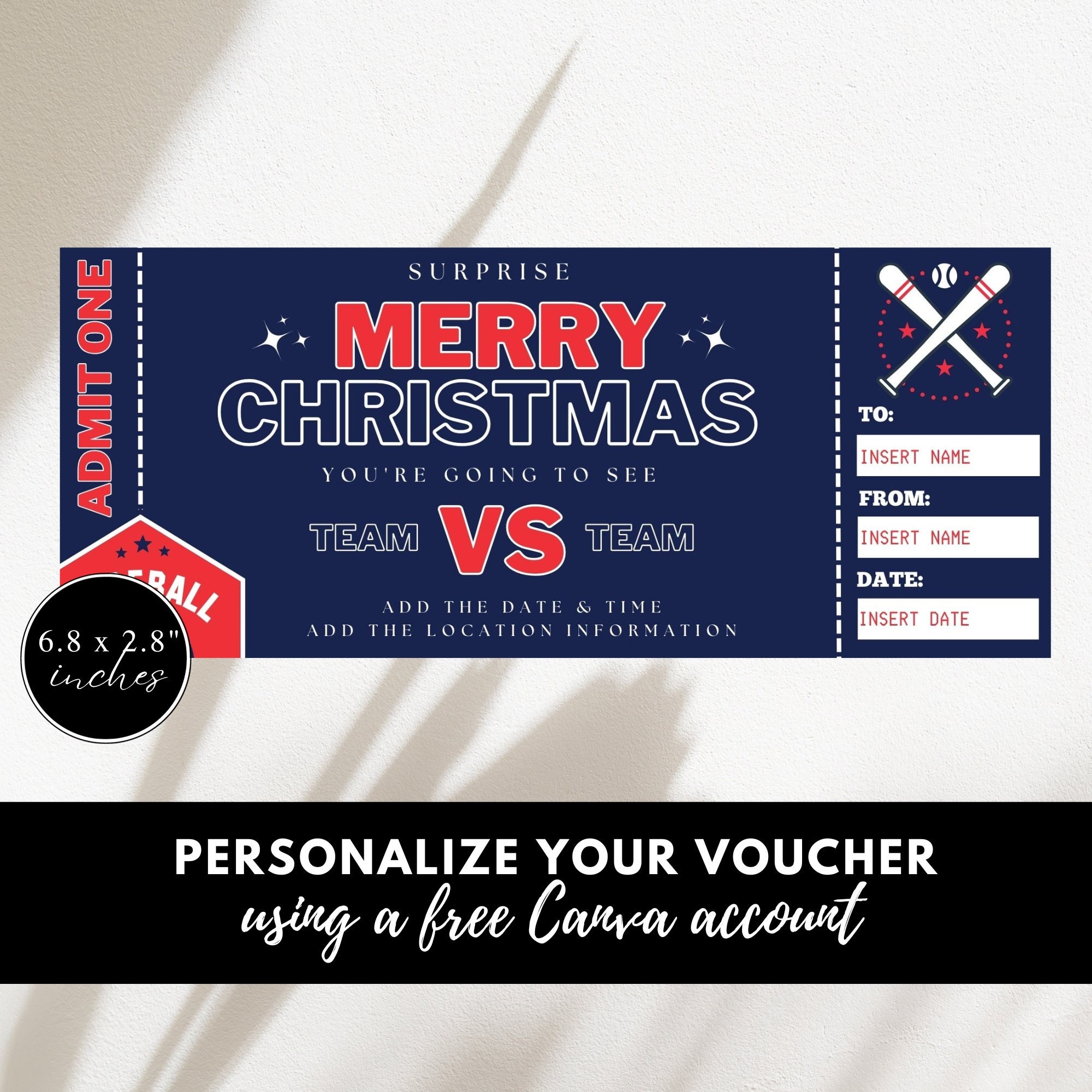 Printable Baseball Tickets, INSTANT DOWNLOAD, Surprise Merry Christmas