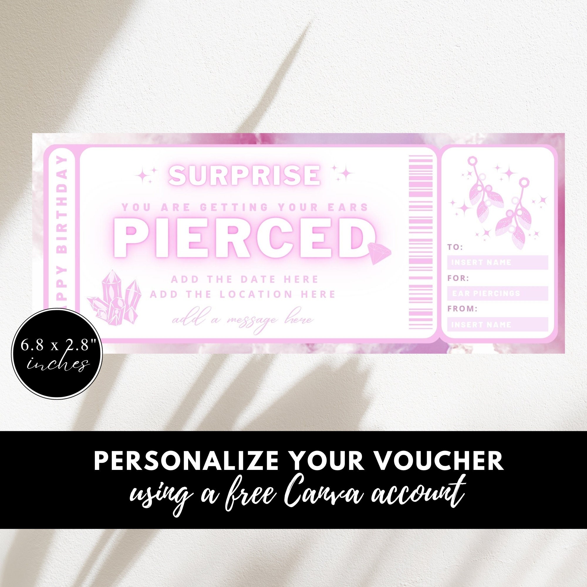 Ear Piercing Gift Certificate, INSTANT DOWNLOAD, Surprise Ears Pierced ...