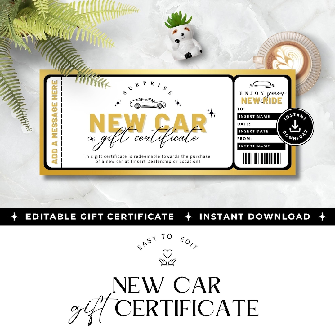 Free Car Ride Certificate Gift Certificate for a New Car, New Ride Gift Voucher, Editable ...