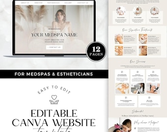 Medspa Canva website, esthetician website template, Editable landing page, health and beauty sales page, spa salon, skincare website, beige
