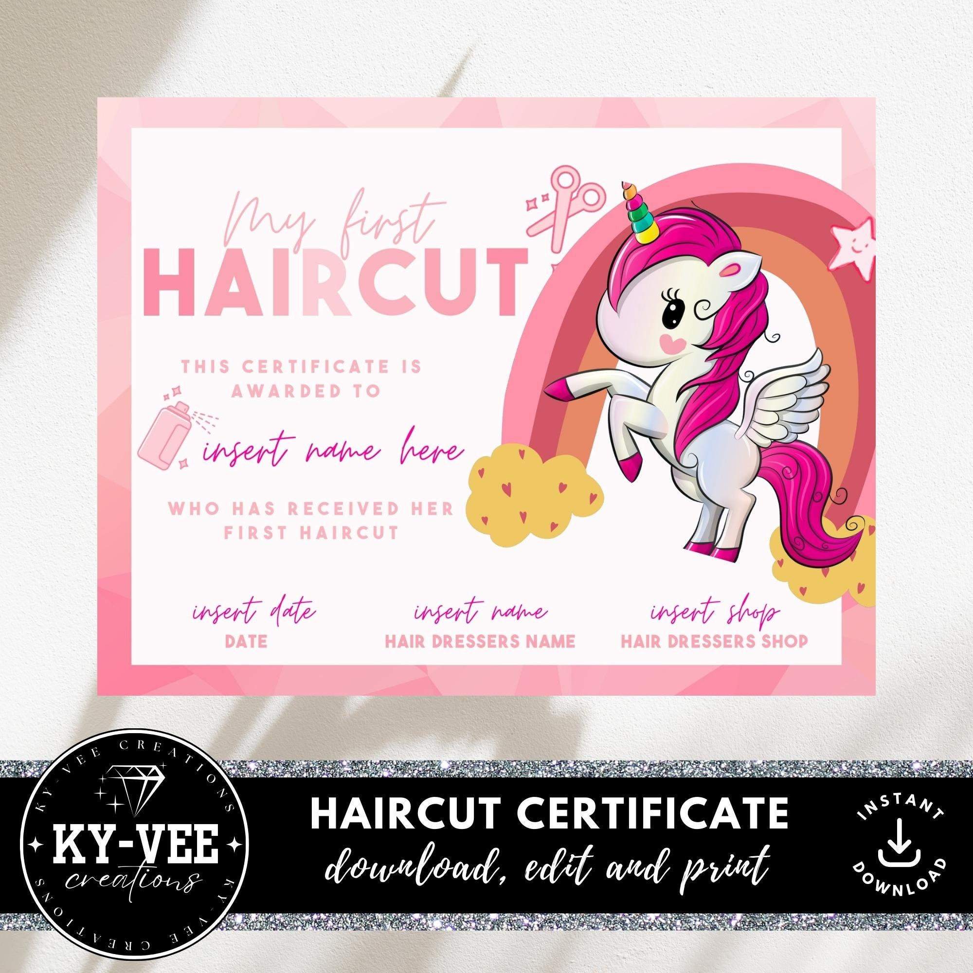 First Haircut Certificate INSTANT DOWNLOAD Personalized Baby #39 s First