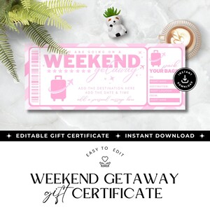 Druckbare Reise Geschenkgutschein Vorlage, INSTANT DOWNLOAD, Wochenendausflug Geschenkgutschein, DIY Happy Birthday Karte, bearbeitbare Reisekarte