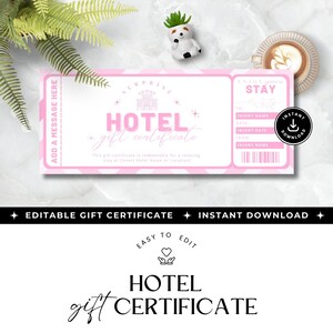 Hotel gift certificate, INSTANT DOWNLOAD, travel gift card, weekend getaway gift voucher, DIY Happy birthday card, editable travel ticket