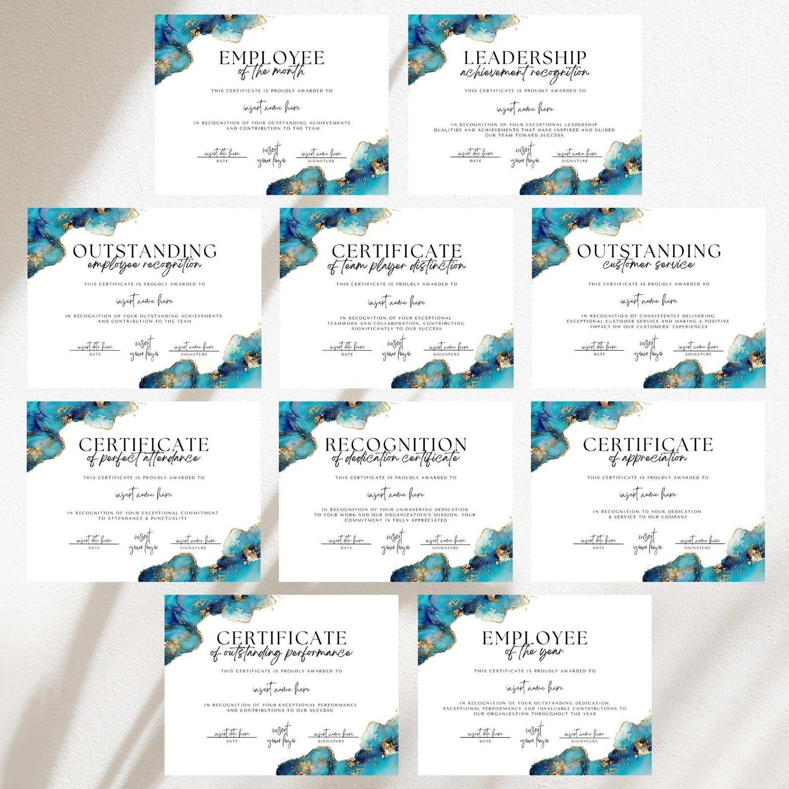 10 Employee Certificate Templates, INSTANT DOWNLOAD, Printable Canva ...
