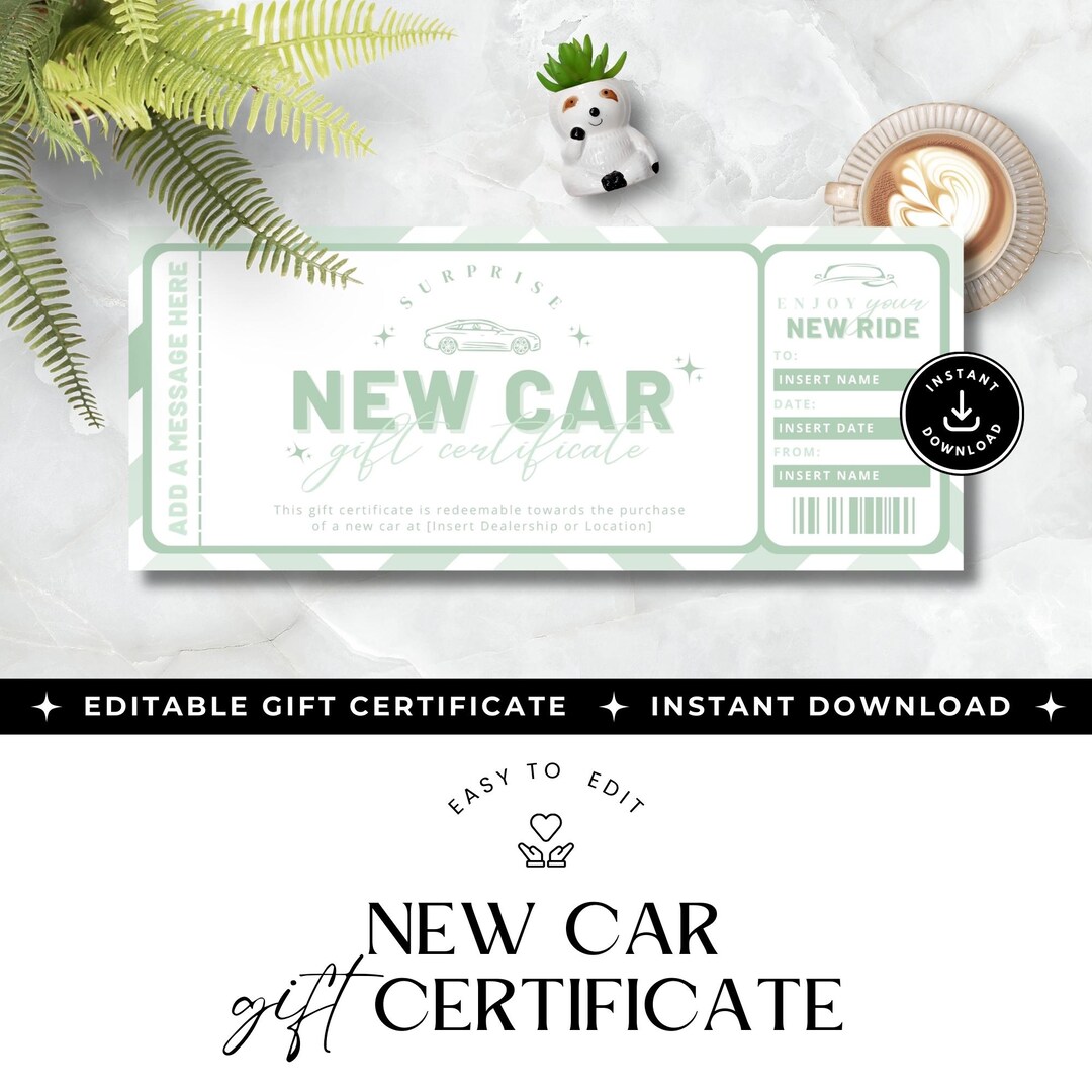 Free Car Ride Certificate Gift Certificate for a New Car, New Ride Gift Voucher, Editable ...