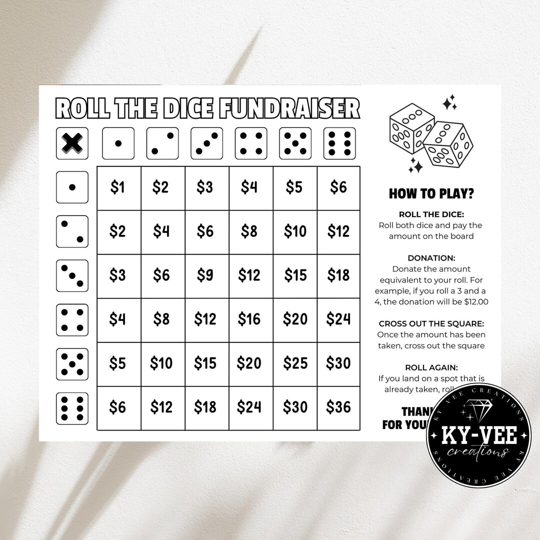 Roll the Dice Fundraiser, INSTANT DOWNLOAD, Printable Clear the Board