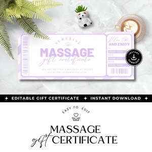 Sjabloon massagecadeaubon afdrukbaar en bewerkbaar, INSTANT DOWNLOAD, afdrukbare massagecadeaubonnen, doe-het-zelfcadeaubon voor massage