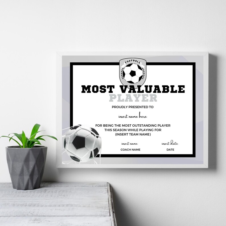 Football Certificate Template, INSTANT DOWNLOAD, Printable Most Valuable Player Canva Template ...
