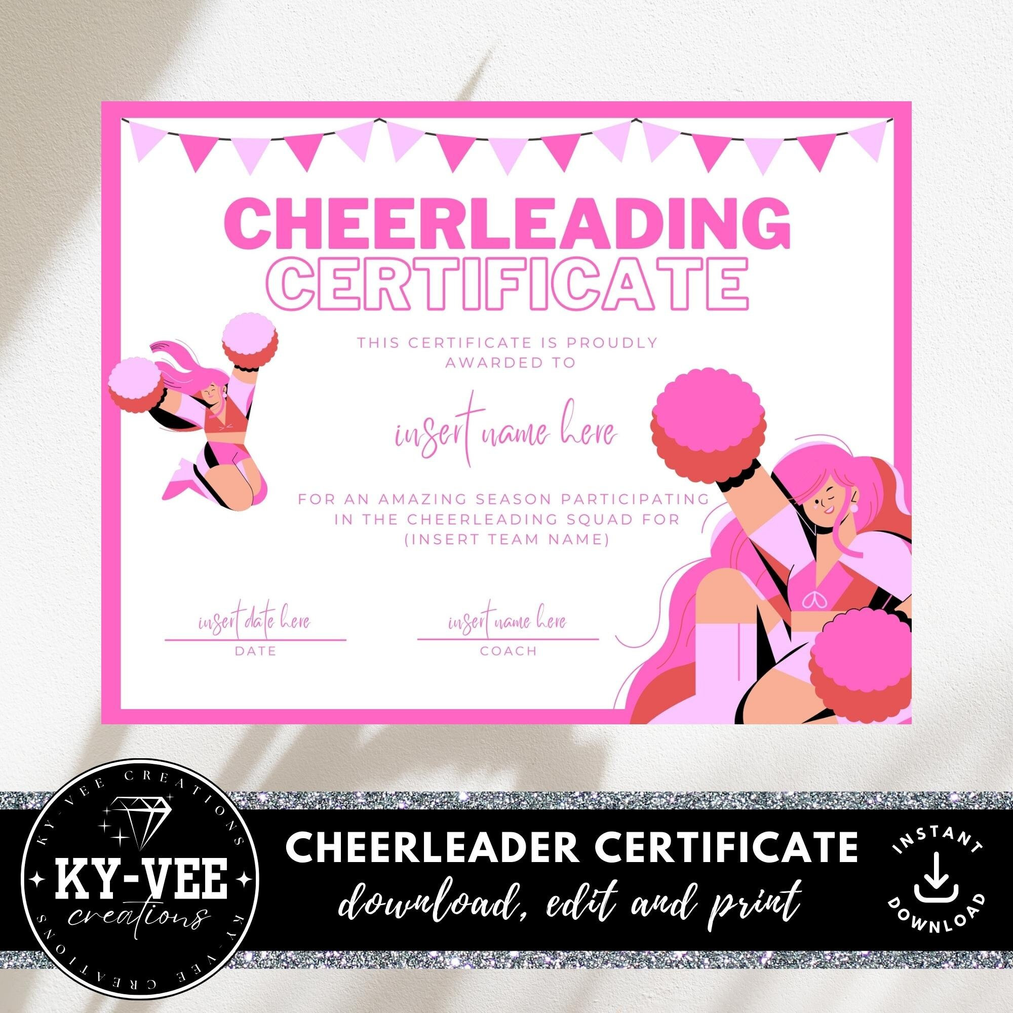 Cheer Certificate, INSTANT DOWNLOAD, Editable Cheerleading Certificate Cheer Certificate, INSTANT DOWNLOAD, Editable Cheerleading Certificate