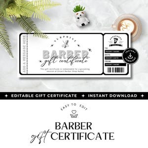 Chèque-cadeau pour coiffeur, coupons de coiffure imprimables, chèque-cadeau de remerciement modifiable, design minimaliste, modèles Canva, 3 par page