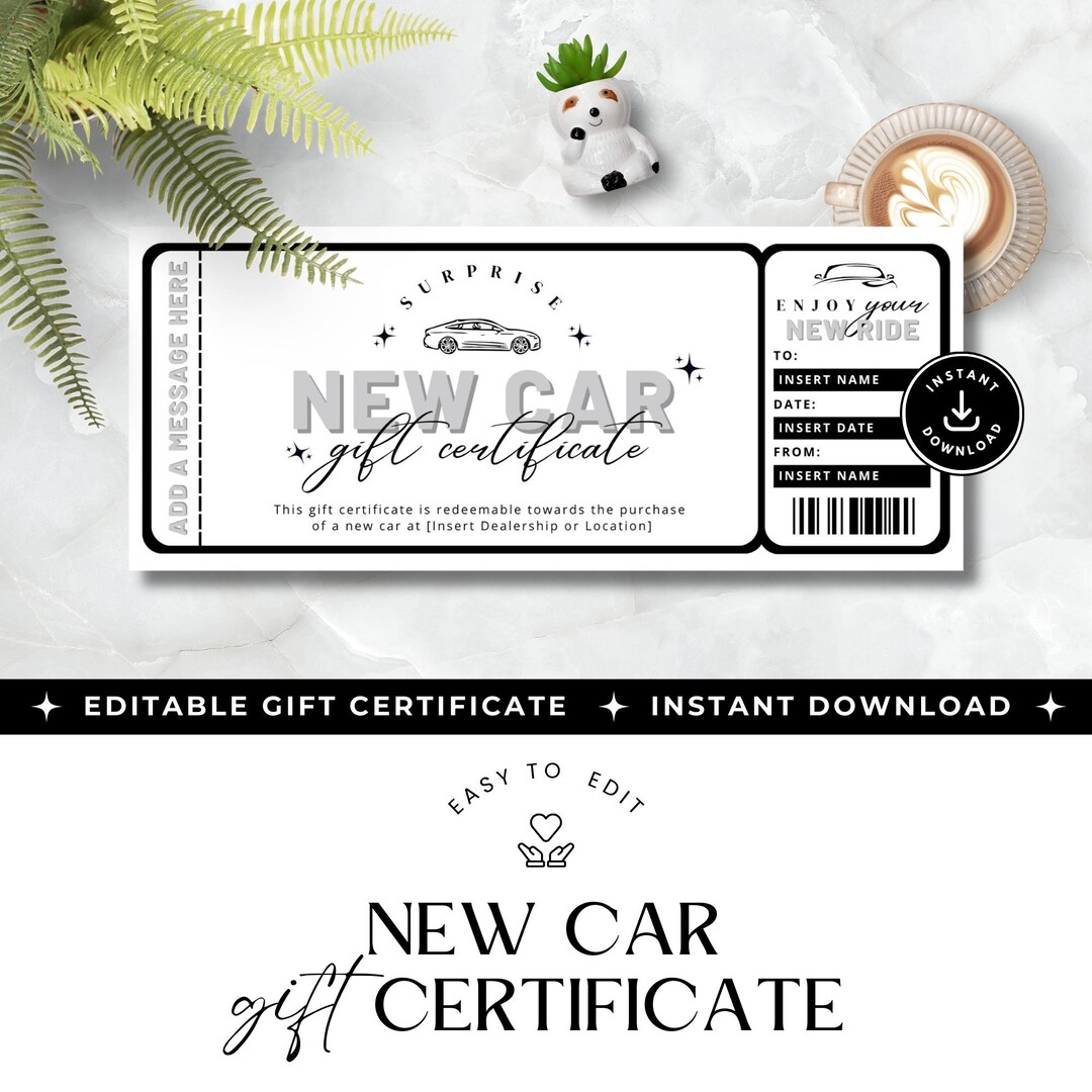 Free Car Ride Certificate Gift Certificate for a New Car, New Ride Gift Voucher, Editable ...