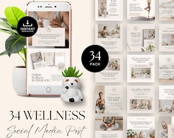 Holistische socialmediapost voor wellness, holistische Instagram-feed voor coach, bewerkbare Canva-postsjablonen voor Instagram en online bedrijfsmarketing