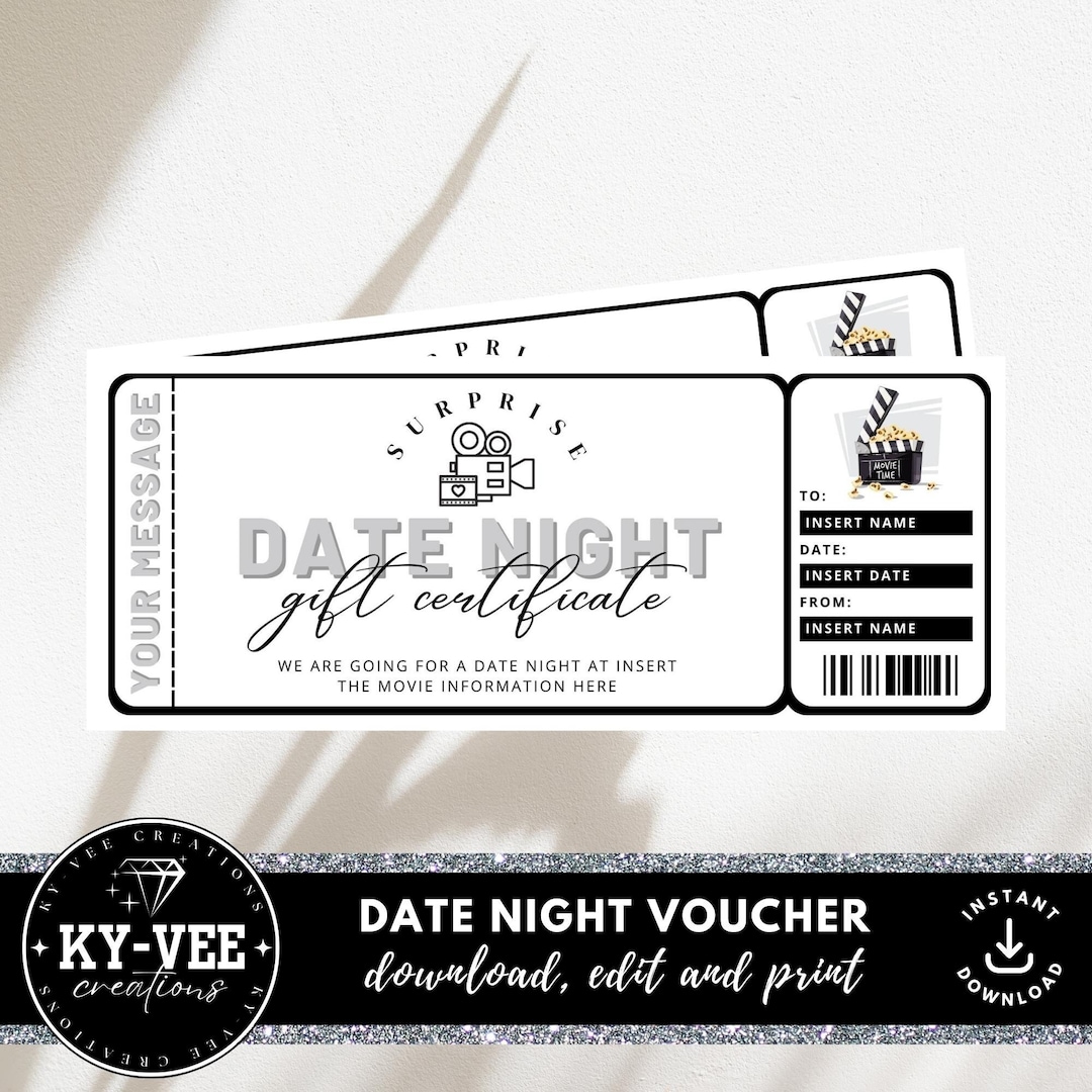 Date Night Certificate Template INSTANT DOWNLOAD Printable Movie Date Night Certificate Template INSTANT DOWNLOAD Printable Movie
