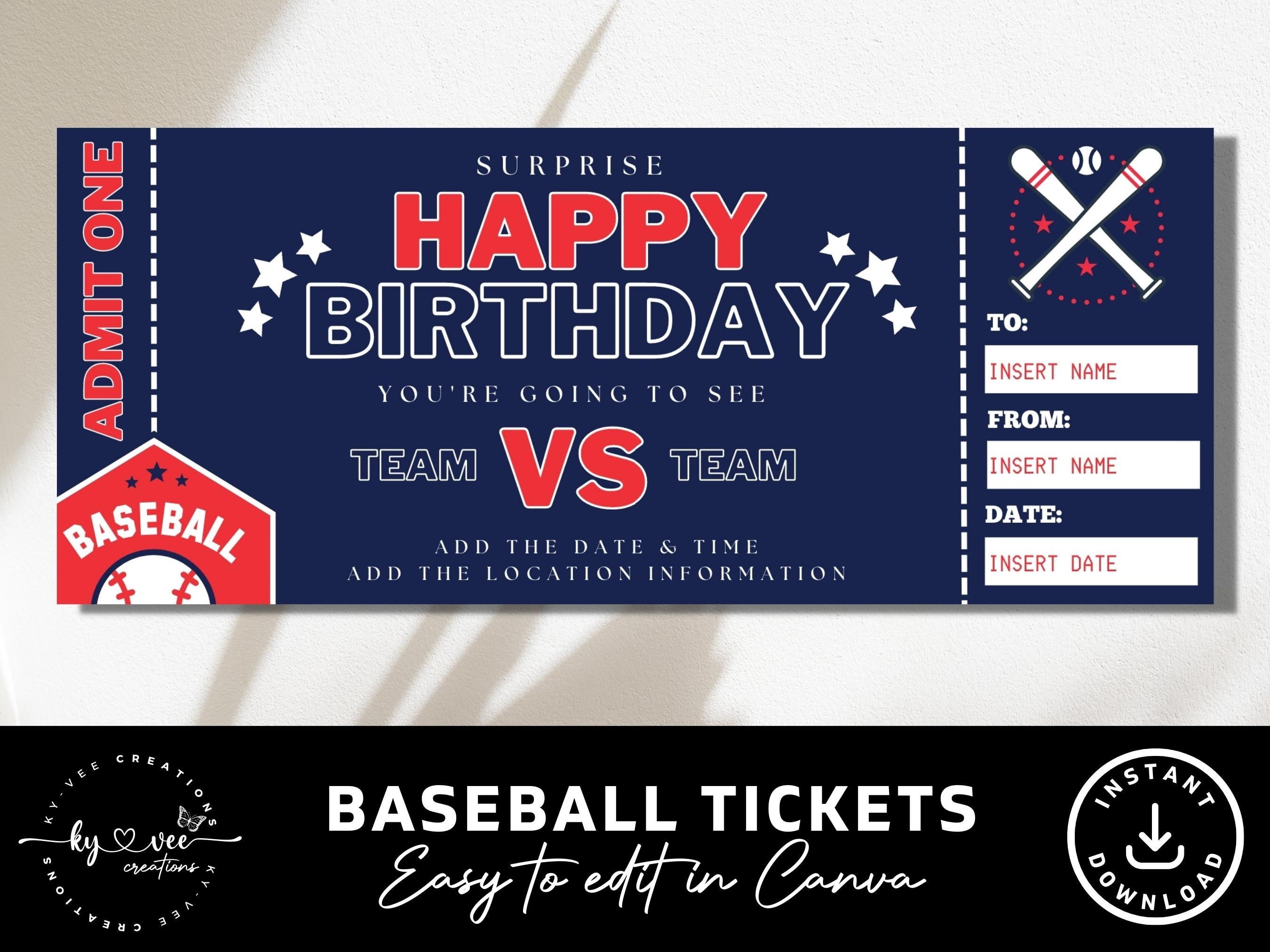 Printable Baseball Tickets INSTANT DOWNLOAD Baseball Ticket Etsy