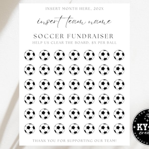 Soccer fundraiser template, clear the board, minimal fundraising poster for sports team or club, colour in the balls, sponsor my uniform
