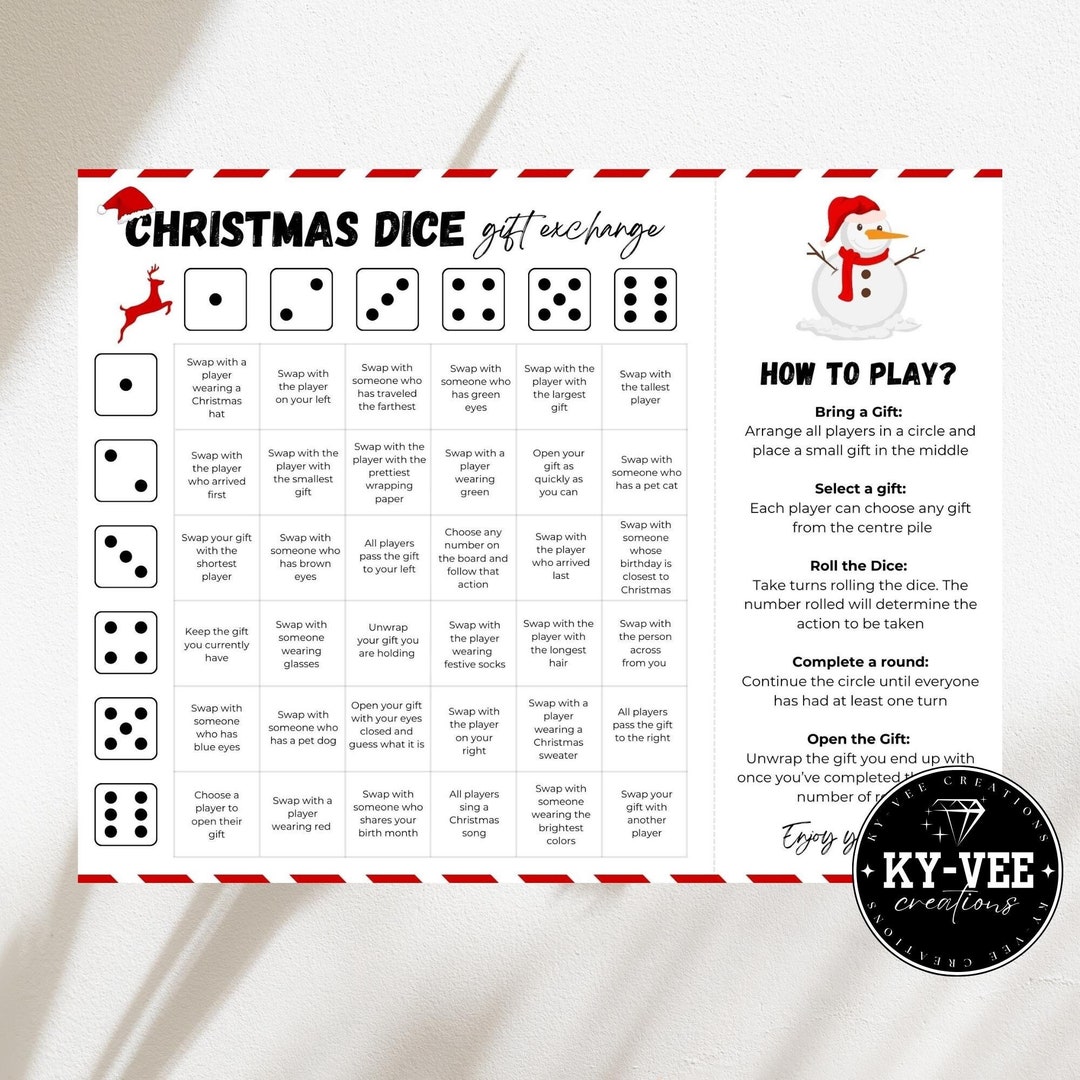 Dice Gift Exchange Template, Roll the Dice Exchange Game for Christmas ...