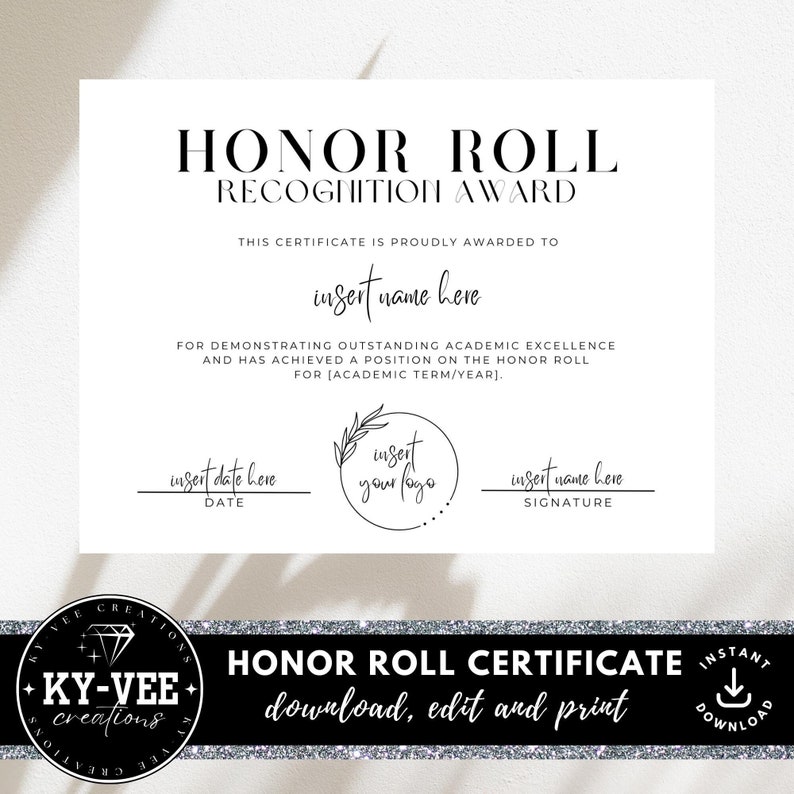 Printable Honor Roll Certificates, INSTANT DOWNLOAD, Certificate of ...