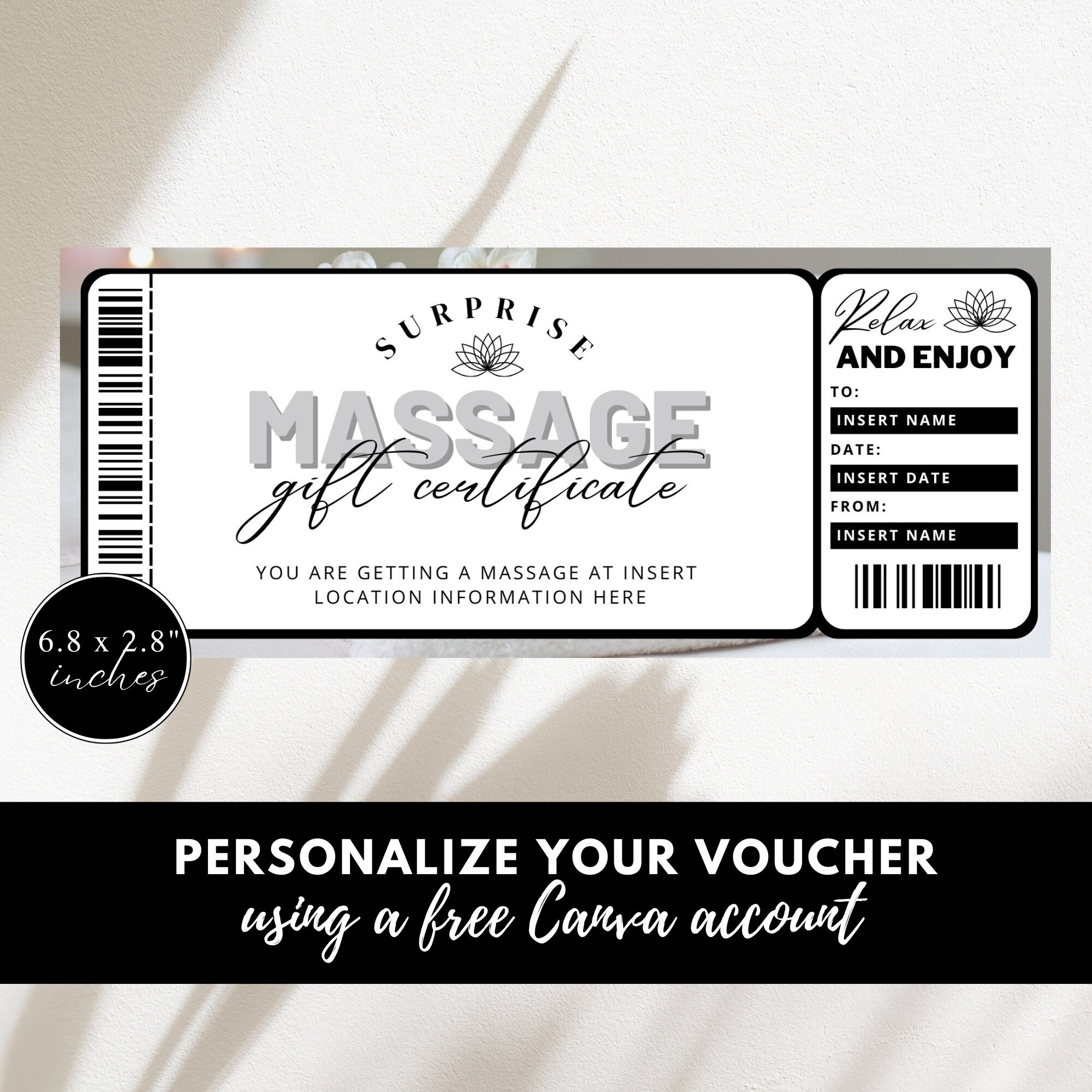 Massage Gift Certificate Template Printable and Editable, INSTANT ...