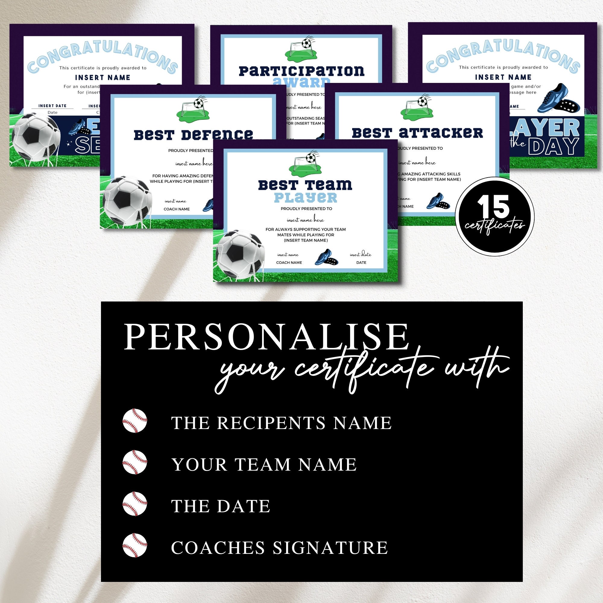 15 Printable Soccer Award Certificates INSTANT DOWNLOAD - Etsy