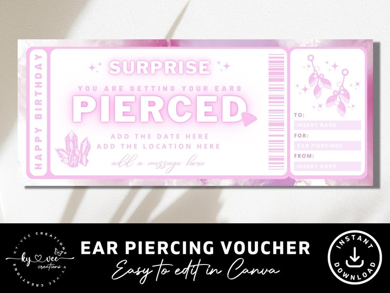 Ear Piercing Gift Certificate INSTANT DOWNLOAD Surprise Ears - Etsy