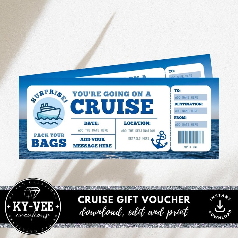 Cruise Boarding Pass Template, INSTANT DOWNLOAD, Printable Cruise Gift