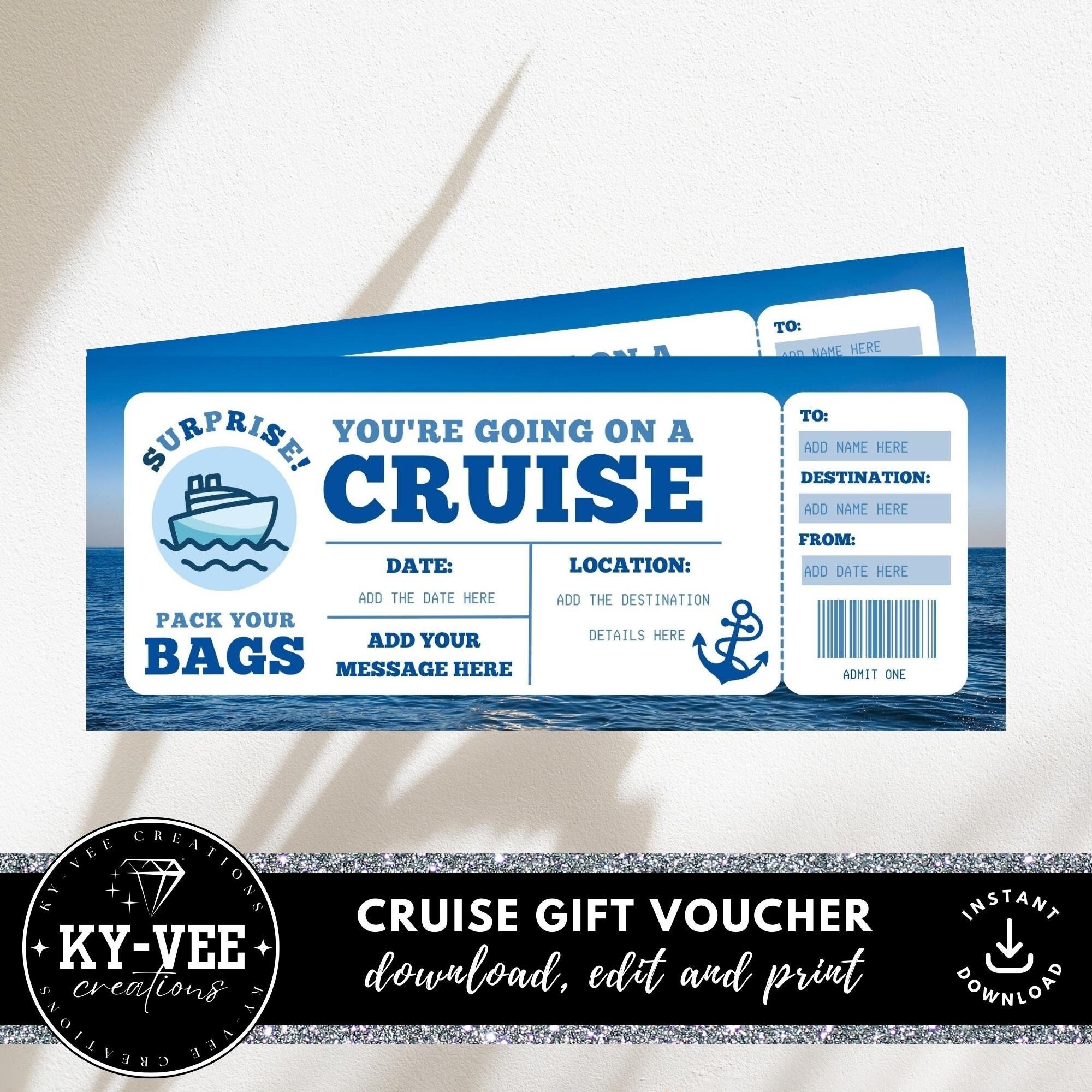 Cruise Boarding Pass Template INSTANT DOWNLOAD Printable Cruise Gift