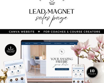 Blei Magnet Landing Page, Canva Templates, für Coaches und Kurs Ersteller, Canva Mitgliedswebseite, hoher Verkaufsfunnel, blau