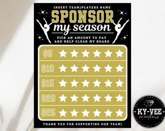 Clear the board fundraiser for gymnastics team, sponsor my season, black out my board, printable fundraising Canva template, black & gold
