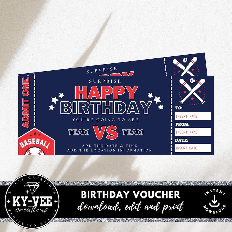Printable Baseball Tickets, INSTANT DOWNLOAD, Baseball Ticket Template