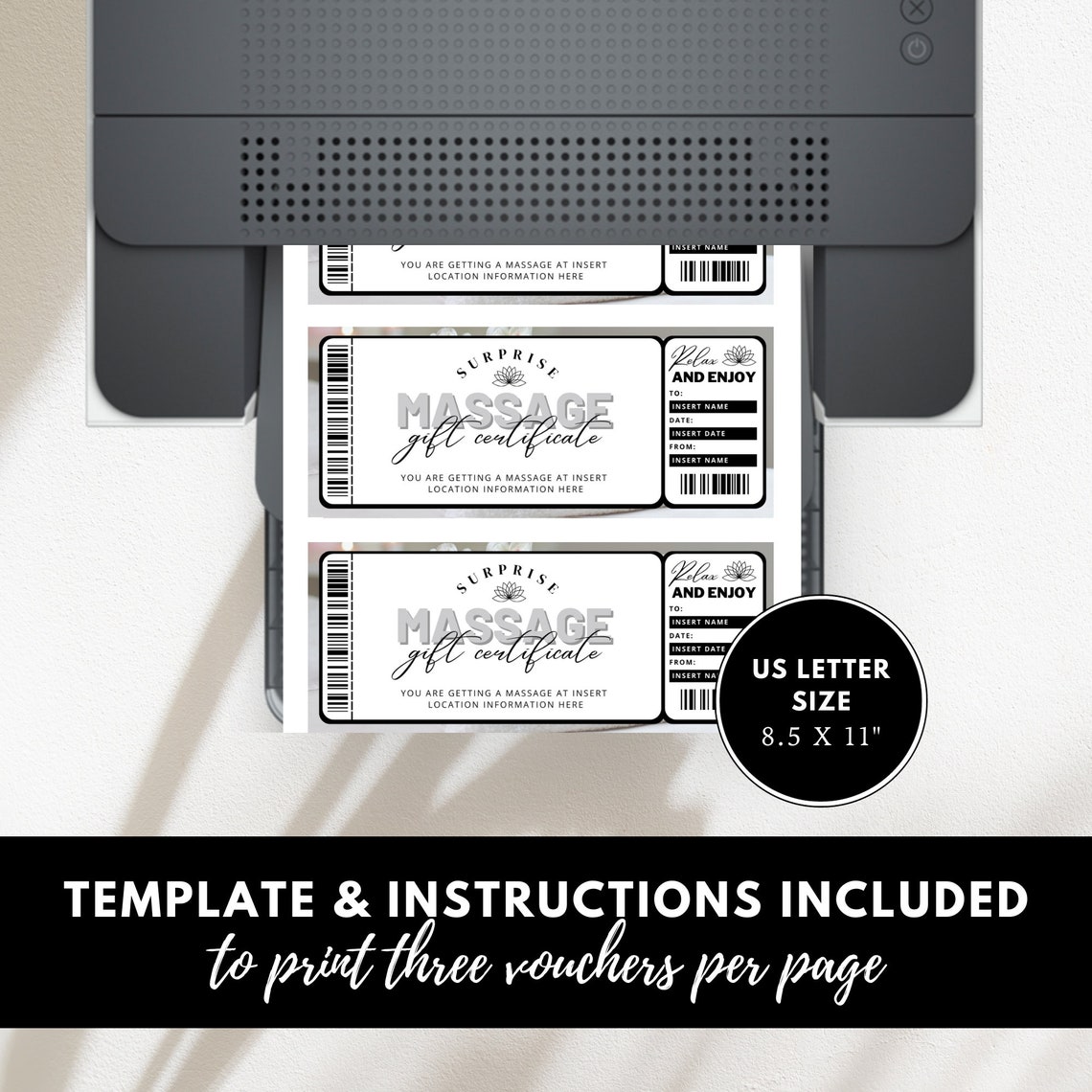 Massage Gift Certificate Template Printable and Editable, INSTANT ...